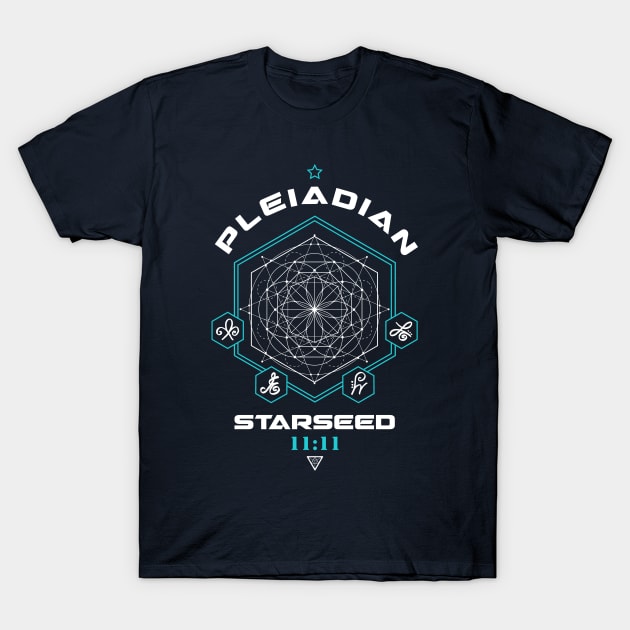 Pleiadian Starseed Light Code Sacred Geometry 11:11 T-Shirt by LadyMoldavite